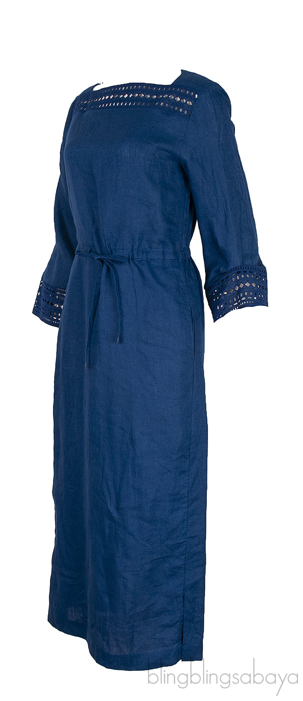 Norlia Blue Linen Midi Dress