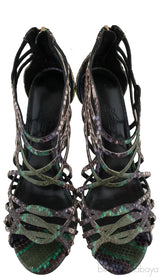 Hermes Green & Natural Snakeskin Sandals