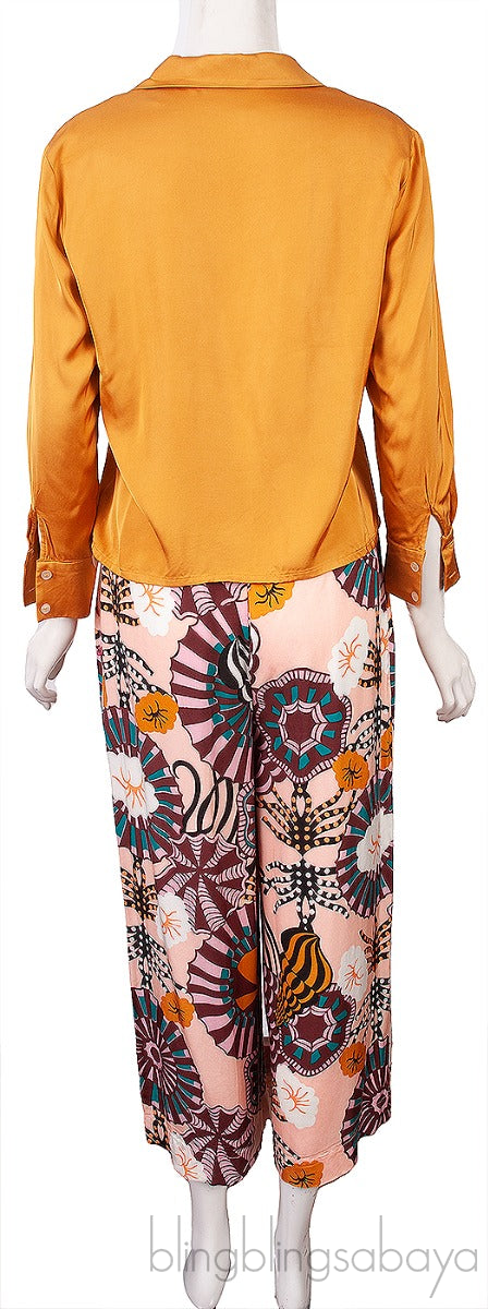 Gold Top & Printed Wide Leg Trouser