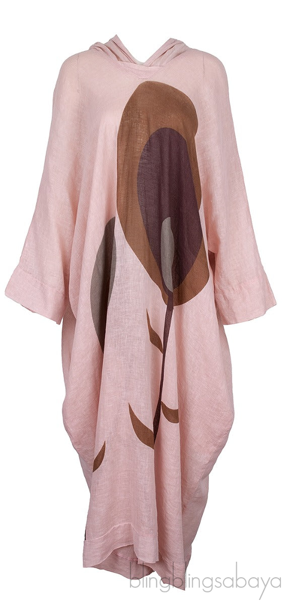 Hooded Printed Linen Kaftan