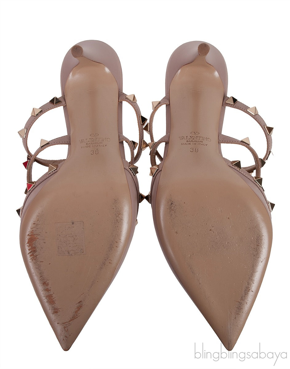 Nude Matte Rockstud Pointed Toe Mule