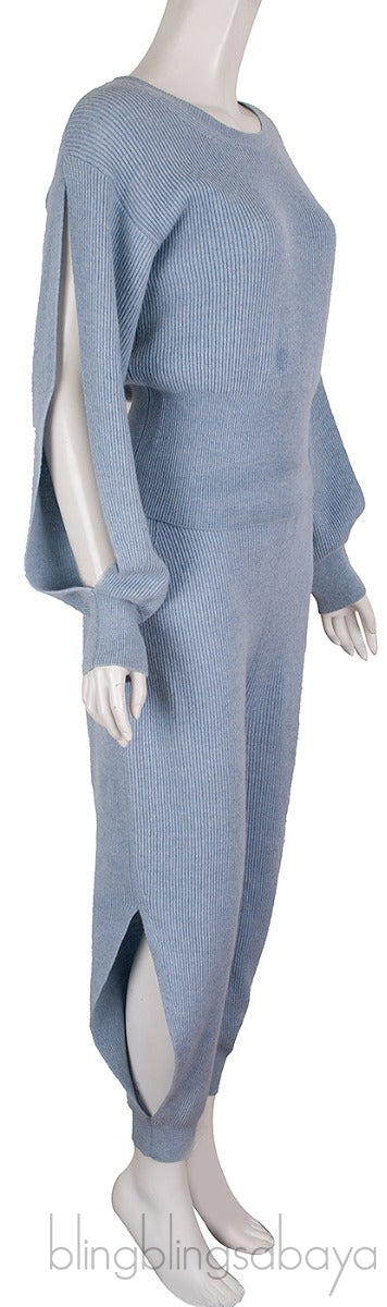 Light Blue Knitted Sweatshirt & Knit Pants
