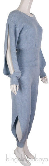Light Blue Knitted Sweatshirt & Knit Pants