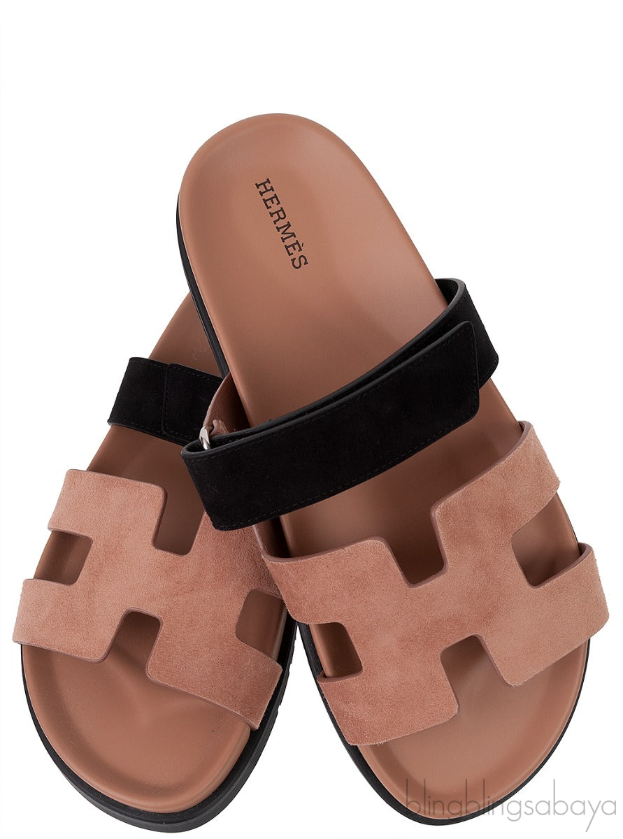 Chypre Rose Perle and Black Suede Sandals