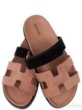 Chypre Rose Perle and Black Suede Sandals