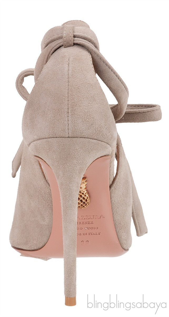 Grey Suede Pointed Toe Slingback Heels