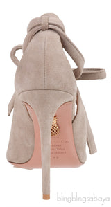 Grey Suede Pointed Toe Slingback Heels