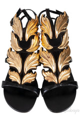 Ans Cruel Gold Metal Leaf Strappy Flat Sandals