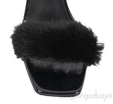 Black Picard Wedge Fur Slingback Sandals