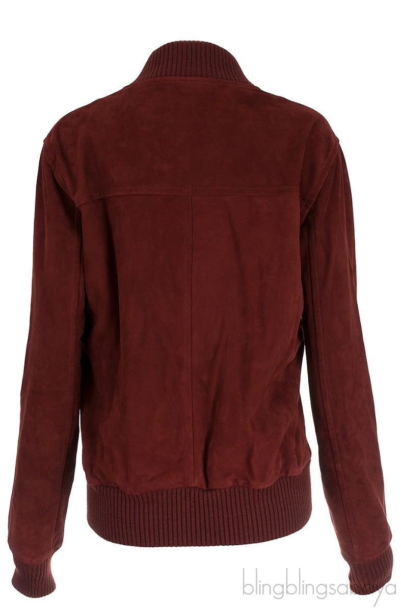 Burgundy Suede Bomber Jacket
