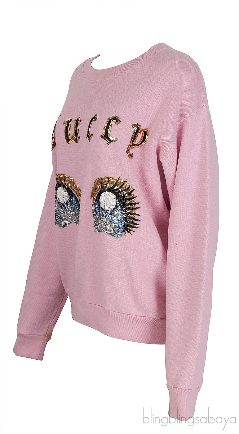 Guccy Pink Sequin Embellished Sweatshirt