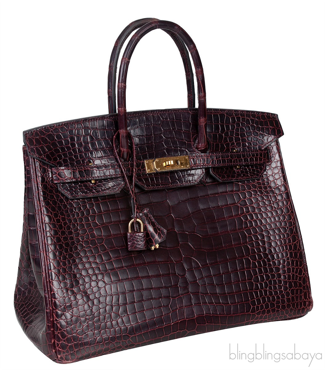 Birkin 35 Prune Crocodile Porosus GHW
