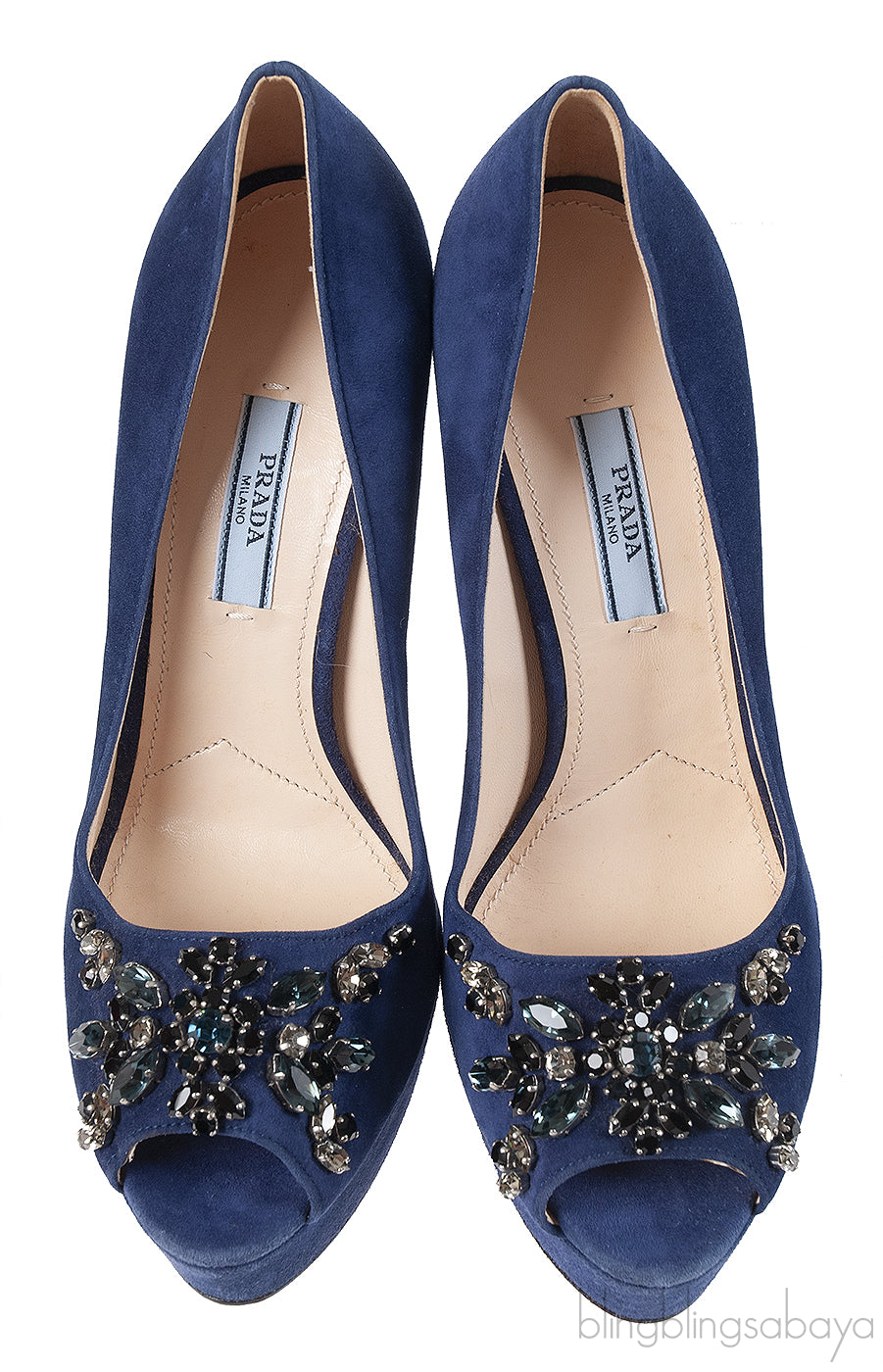 Prada Blue Crystal Peep Toe Pump 38