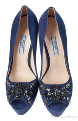 Prada Blue Crystal Peep Toe Pump 38