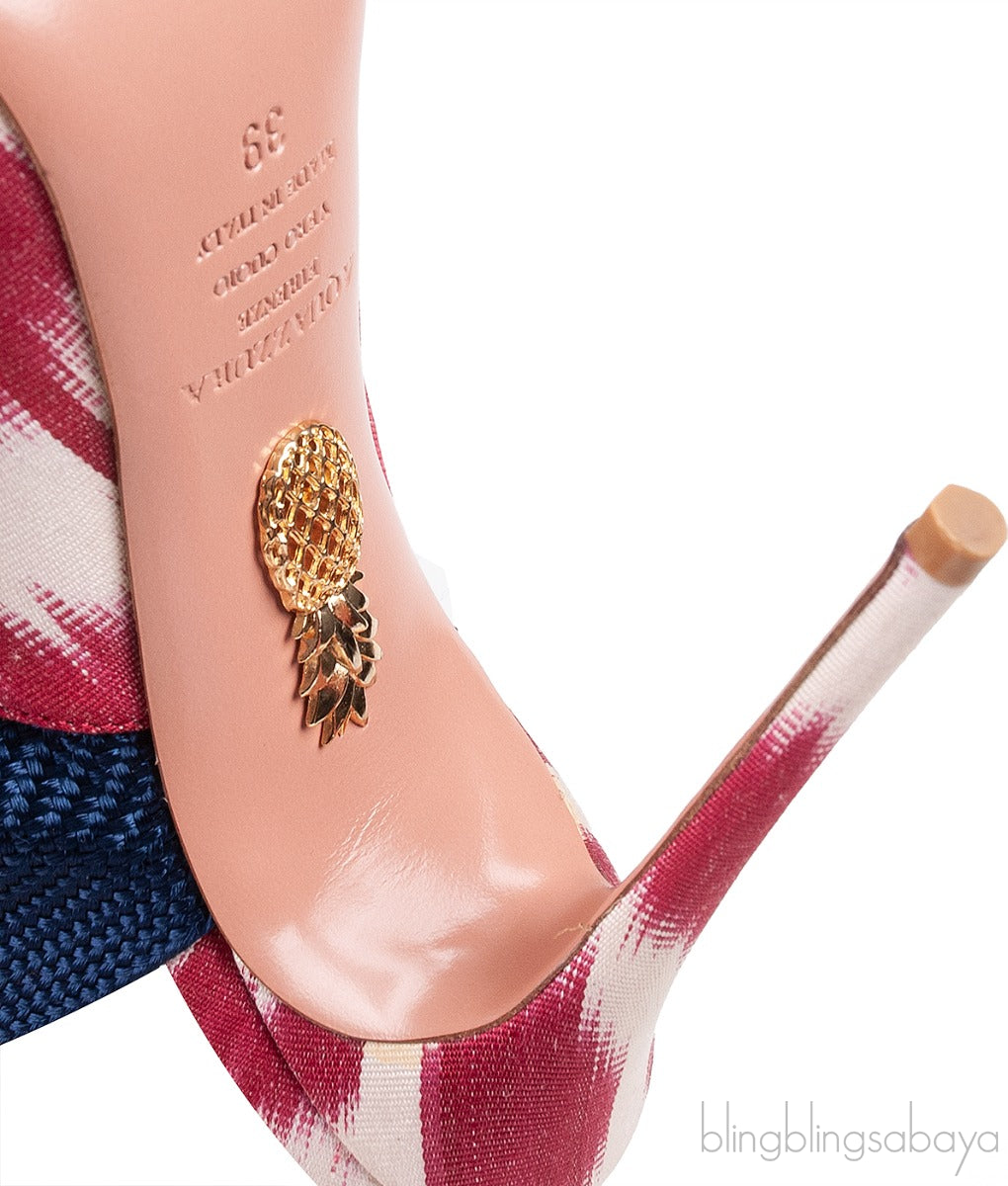 Printed Canvas Blue Tassel Wrap Around Heels