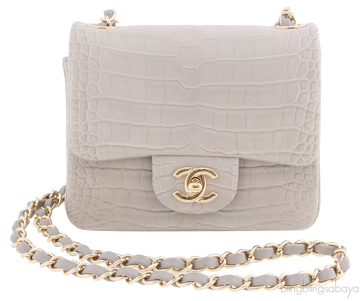 Grey Pearl Crocodile Mini Flap Bag