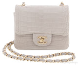Grey Pearl Crocodile Mini Flap Bag