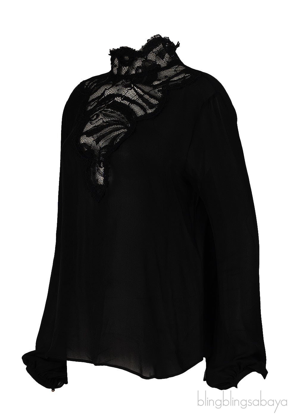 Emilio Pucci Black Silk Lace Trim Shirt & Black Lace Maxi Skirt M