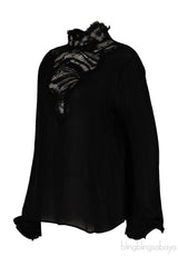 Emilio Pucci Black Silk Lace Trim Shirt & Black Lace Maxi Skirt M