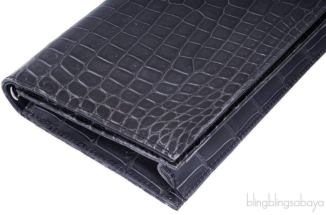 Grey Patent Alligator Clutch Bag