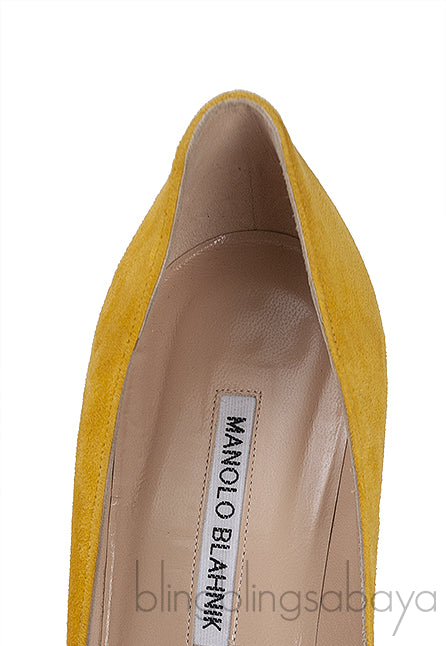 Yellow Suede Pointed Toe Heels