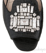 Black Crocodile Print Open Toe Slide