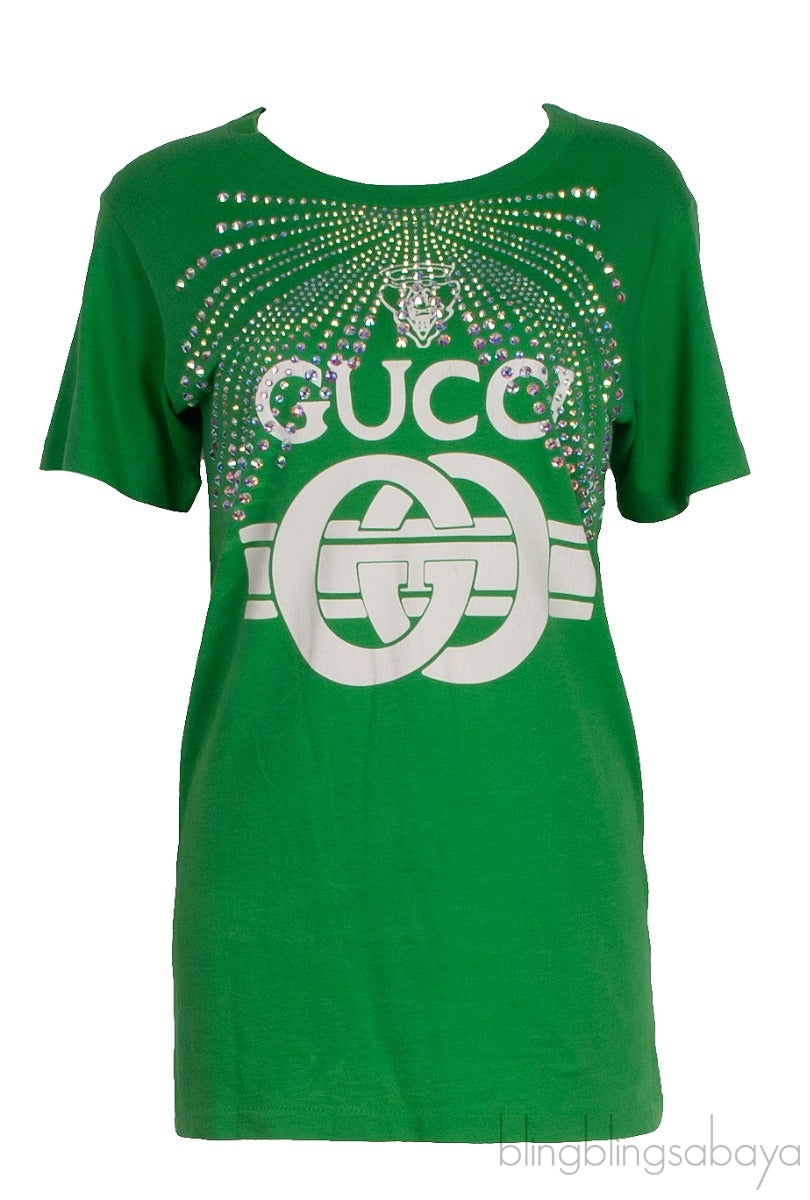 Green GG Crystal Embellished T-shirt