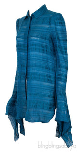 Scuba Blue Long Back Asymmetrical Sleeve Shirt