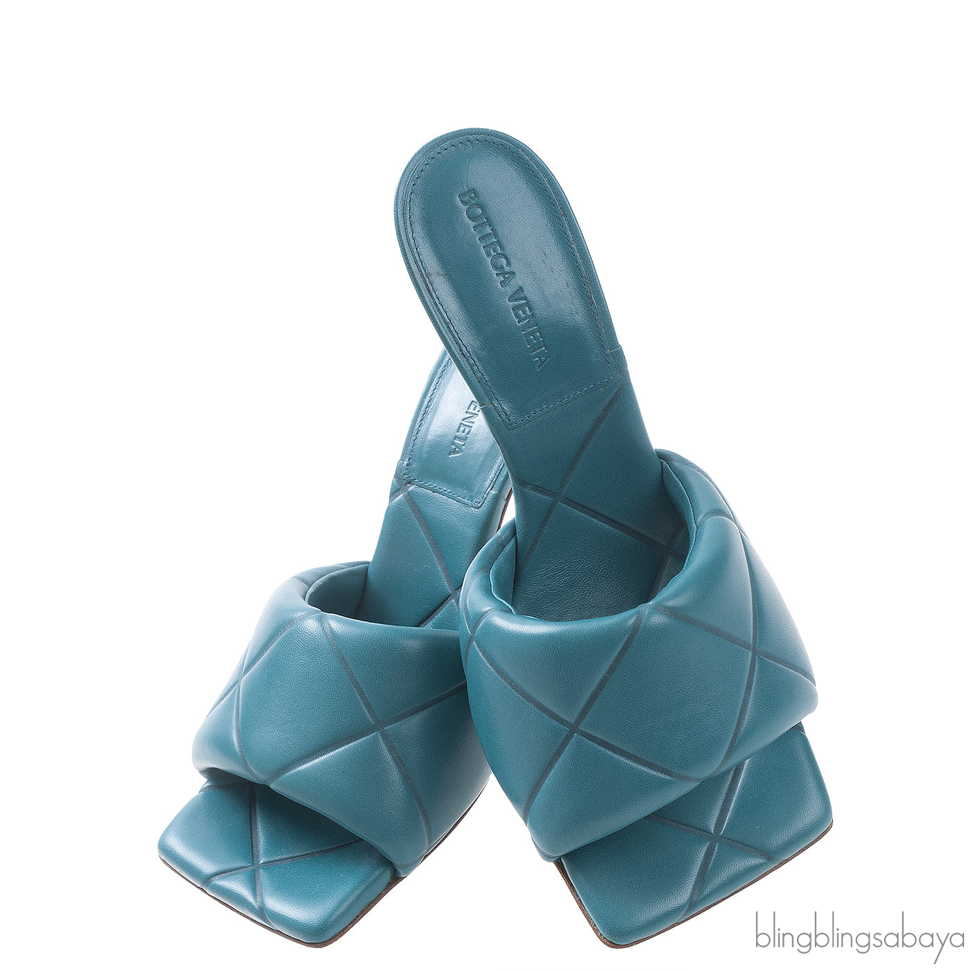 Bottega Veneta Blue Green Rubber Lido Mules 38