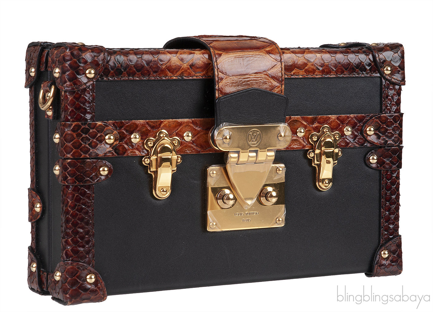 Black Leather Python Trim Petite Malle
