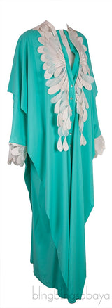 Peacock Lace Mesh Trim Green Kaftan