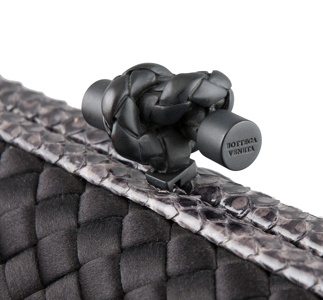 Black Intrecciato Snake Trim Clutch