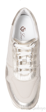 Loro Piana My Wind Beige Nylon and Gold Leather Sneakers