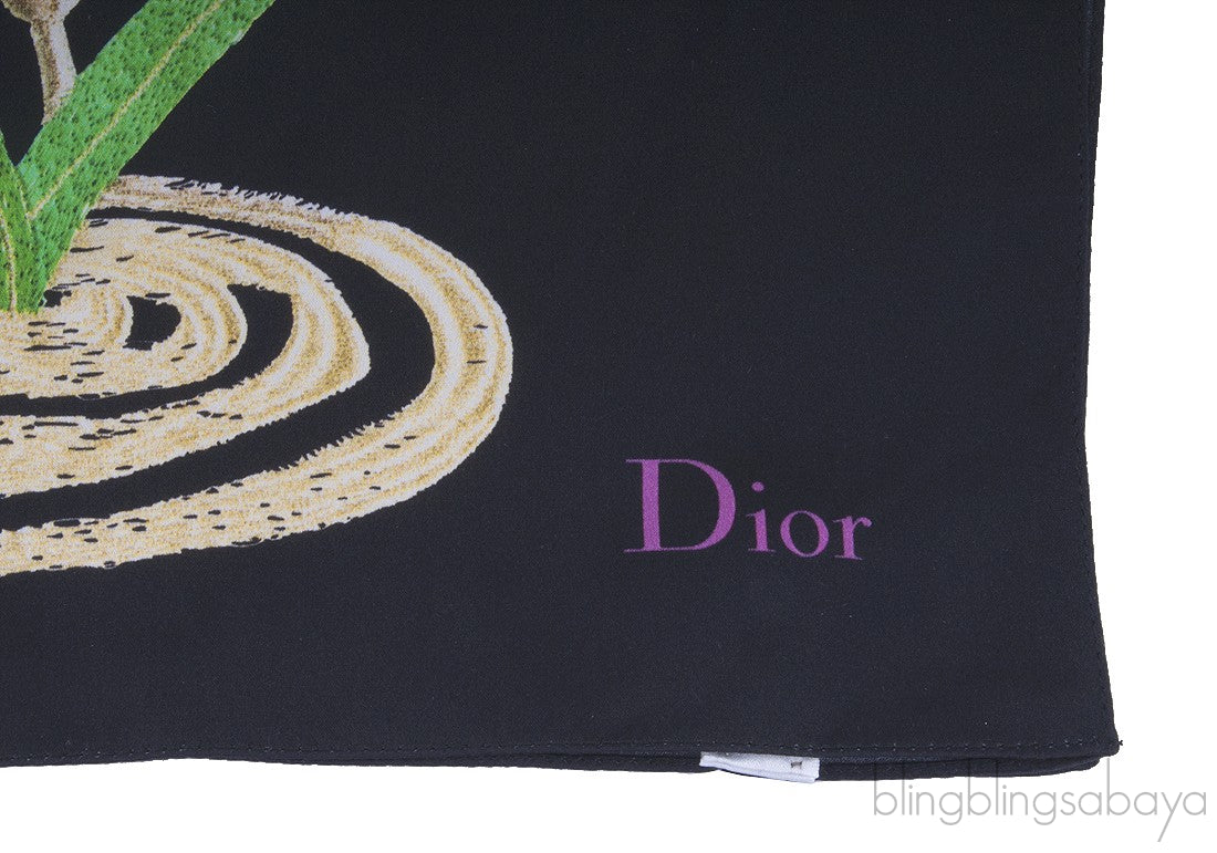 Black Floral Print Silk Scarf