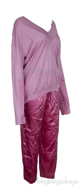 Light Pink Cashmere Satin Blend Sweatshirt & Silk Trouser