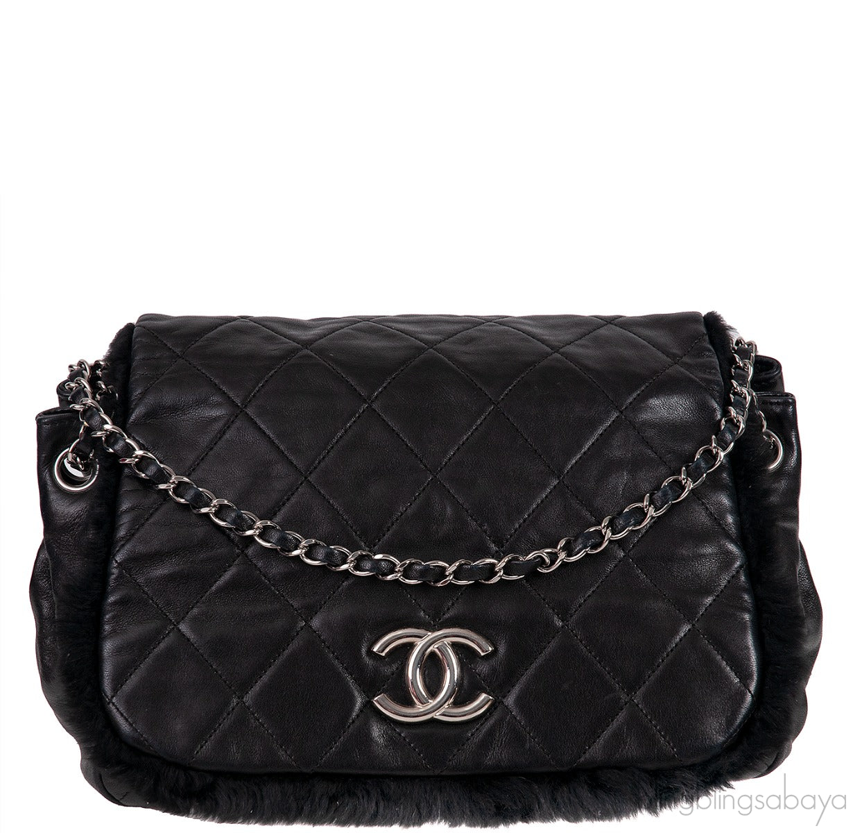 Black Quilted Rabbit Fur Bag