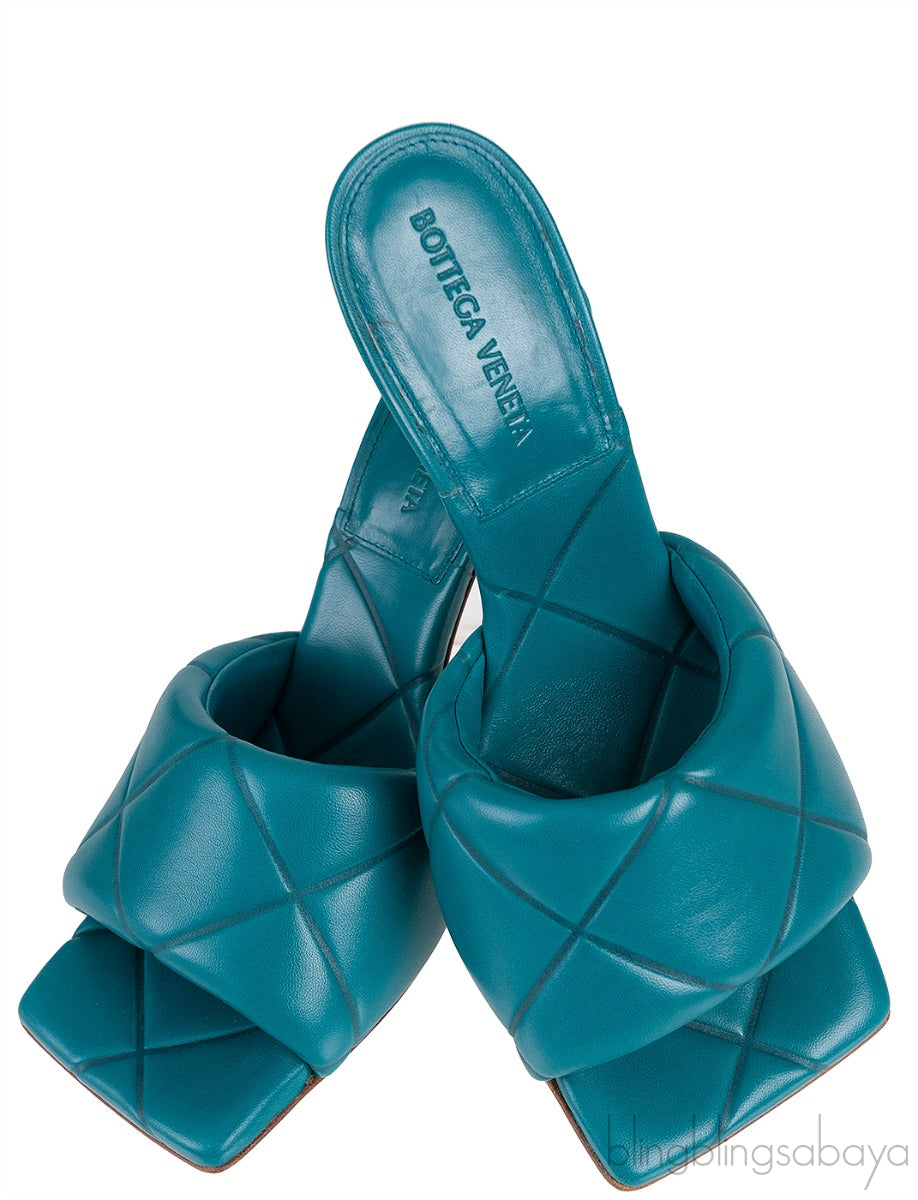 Bottega Veneta Blue Green Rubber Lido Mules 38