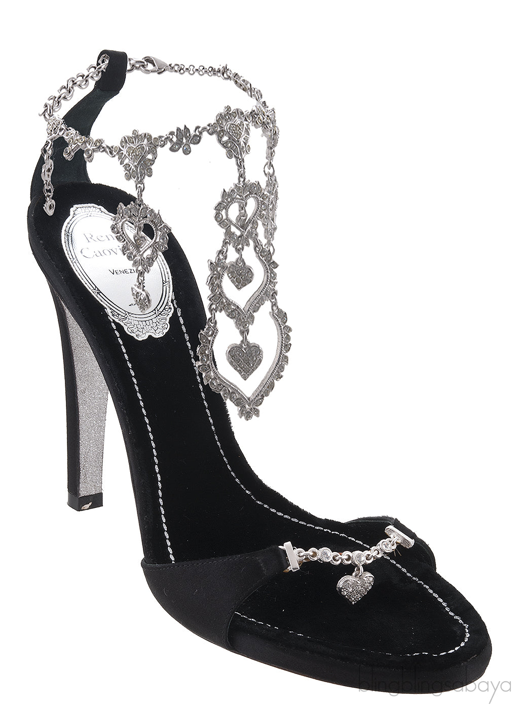 Black Heart Chain Strap Sandals