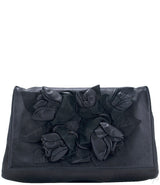 Rosette-appliquéd Leather Clutch