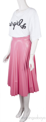 White Crop Top & Pink Pleated Skirt