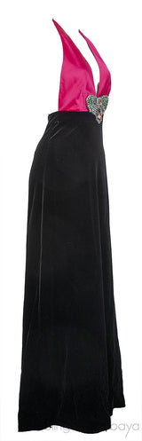 Gucci Fuchsia Pink Cotton and Black Velvet Gown