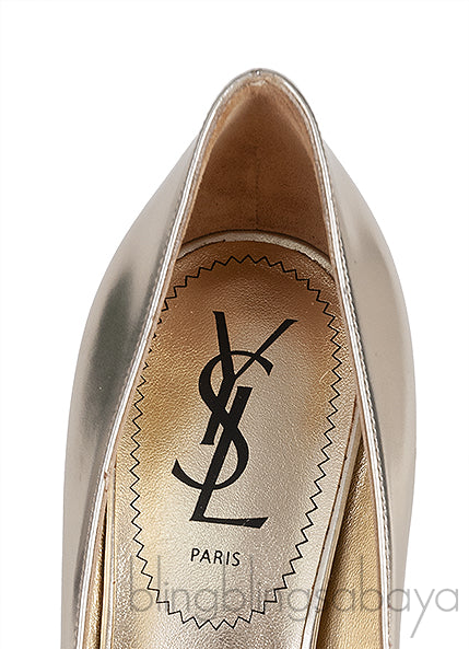 Light Gold Tribtoo Leather Pumps