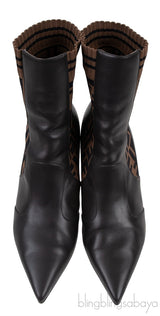 FF Brown Monogram Zucca Logo Print Kitten Boots