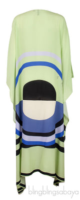 Leaf Green Printed Silk Kaftan Dress