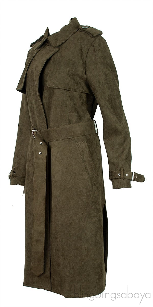 Dark Green Belted Trench Coat