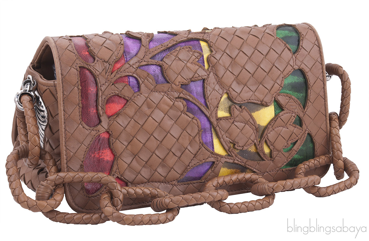 Brown Intrecciato Floral Chain Handle Bag