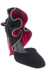 Black Velvet Ruffled Heels