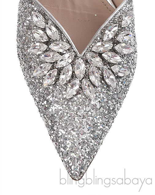 Miu Miu Brooch Silver Glitter Pump