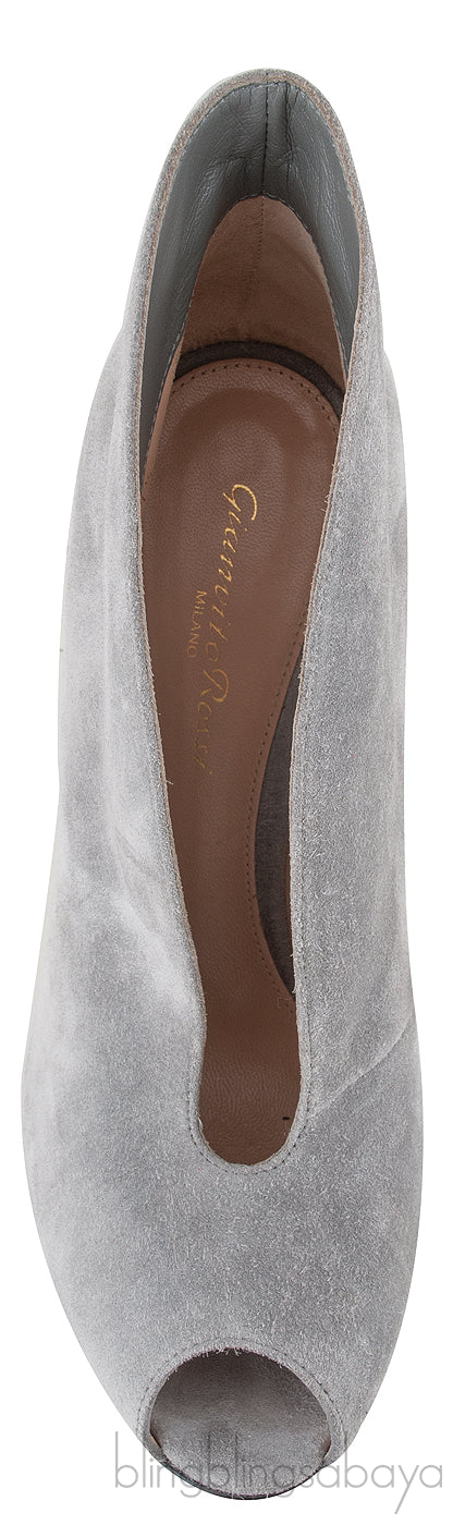 Grey Suede Ankle-Flare Boots