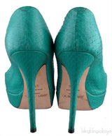 Green Snakeskin Peep Toe Heels